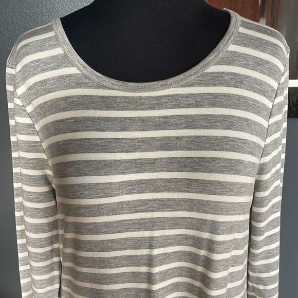 BB Dakota Adeline heather gray/white stripe stretch t shirt style shift midi. M. - Picture 6 of 8